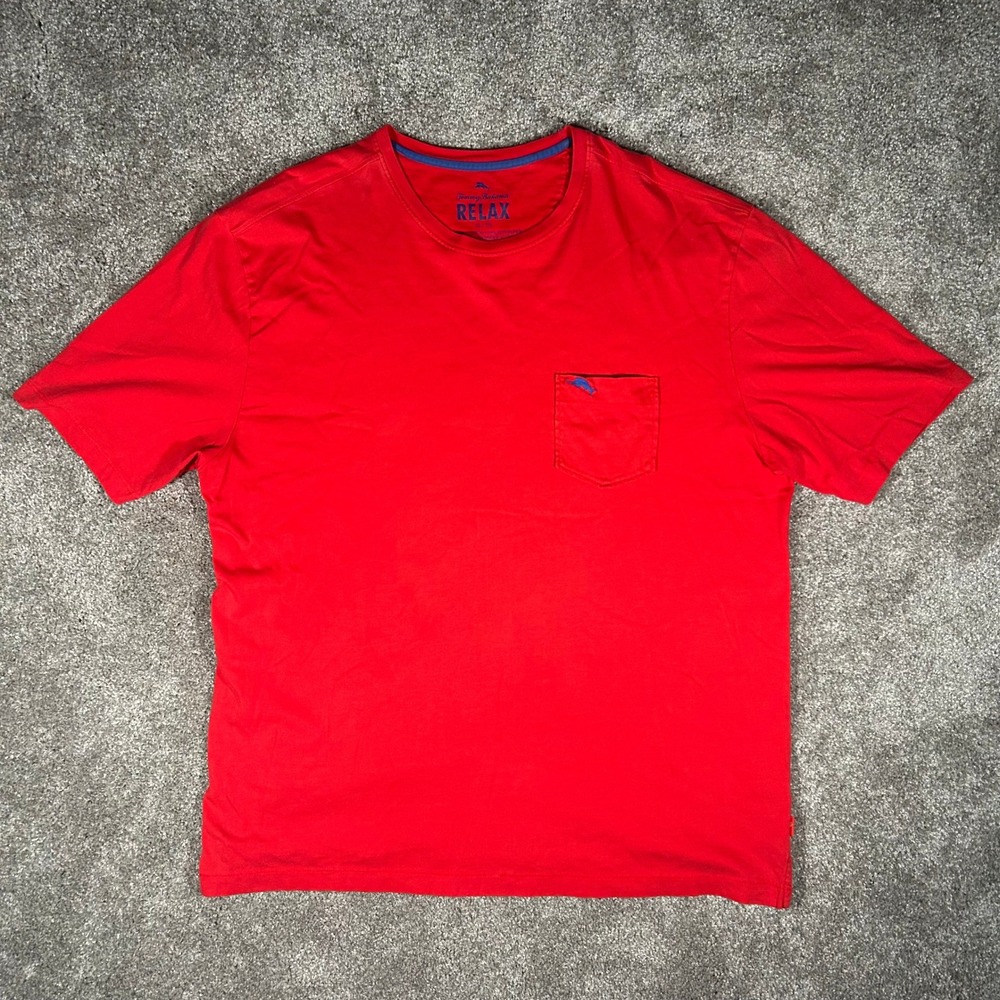 Tommy Bahama Relax Mens XL Red Pima Cotton Pocket T-Shirt Short Sleeve Marlin